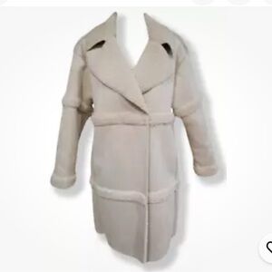 BEARPAW Suede Sherpa Women's Cream Coat Size Large